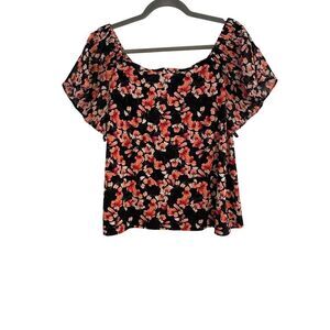White House Black Market Top Women M Black Floral Smocked Off Shoulder Cottage